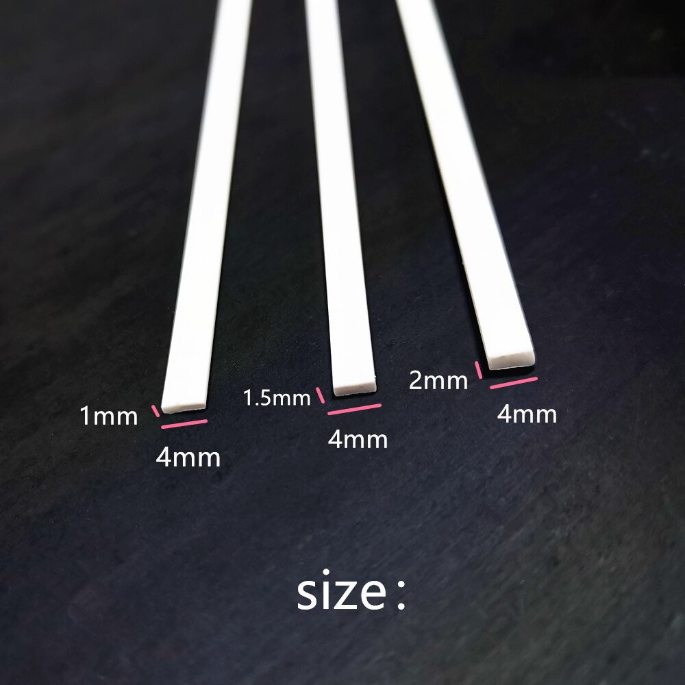 10Pcs ABS Solid Flat Rod Side Length 2*4mm/1*4mm1.5*4mm long 25cm Construction Sand Table DIY Handmade Model Material Plastic: 1x4mm 10pcs