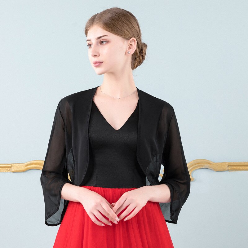 8 Kleuren Shrugs Voor Bridal Bolero Vrouwen Chiffon Bruiloft Jas Wraps En Sjaals Cape Voor Jurk Bruid Jas Mariage Accessoires: Black