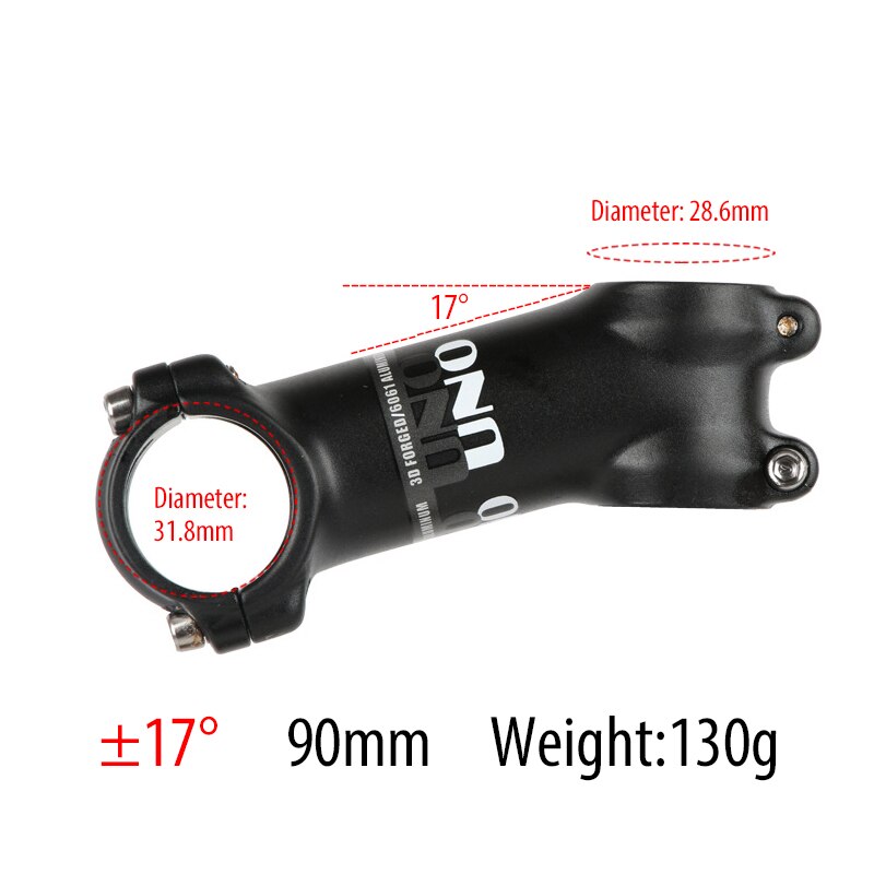 UNO Bike attacco manubrio bicicletta 1-1/2 "1/4mm Riser manubrio per BMX MTB Road Bike 7/ 17/ 35 gradi da 60mm a 31.8mm lega di alluminio: 17 Degree 90mm
