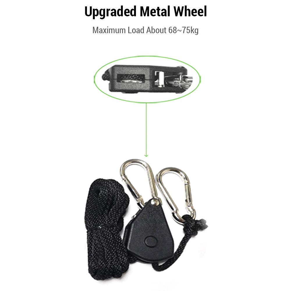 Camping Pulley Adjustable Rope Buckle 2m 1/8 for Light Lifting Tent Guyline Outdoor Clothesline Pet Leash Upgraded Metal Wheel
