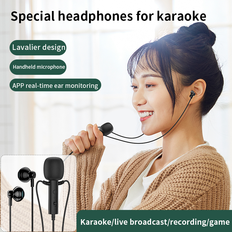 For Live Broadcast Karaoke with Clip Lapel Mic Earphones Portable 3.5mm In-ear Headsets Surround Sound Headphones with HD Mic