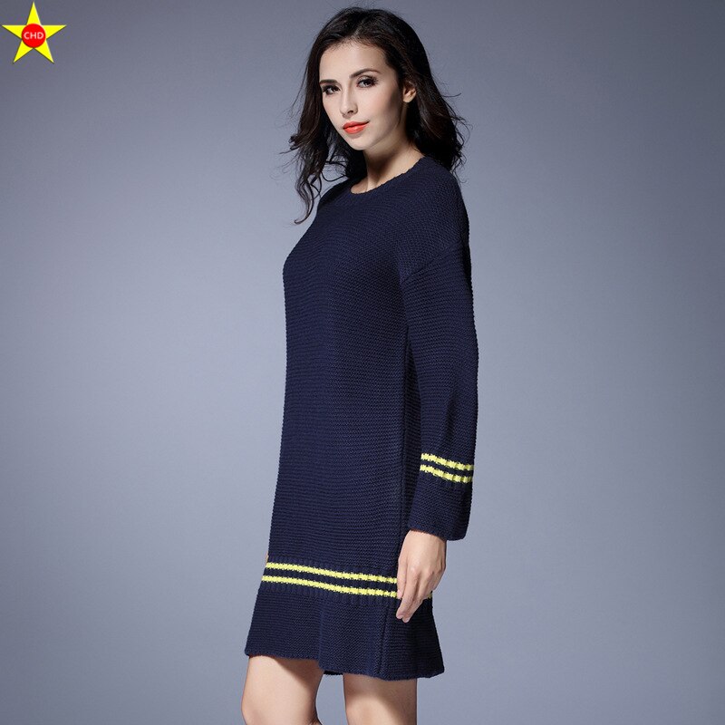 L-5XL Plus Größe lässig Frauen Trompete Kleider Herbst Winter aufflackern Hülse Gestrickte verlieren Elegante Kleid extra Große