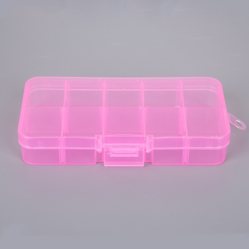 10 células de armazenamento plástico caixa de jóias compartimento recipiente ajustável para contas brinco caixa para jóias retângulo caixa caso: Pink