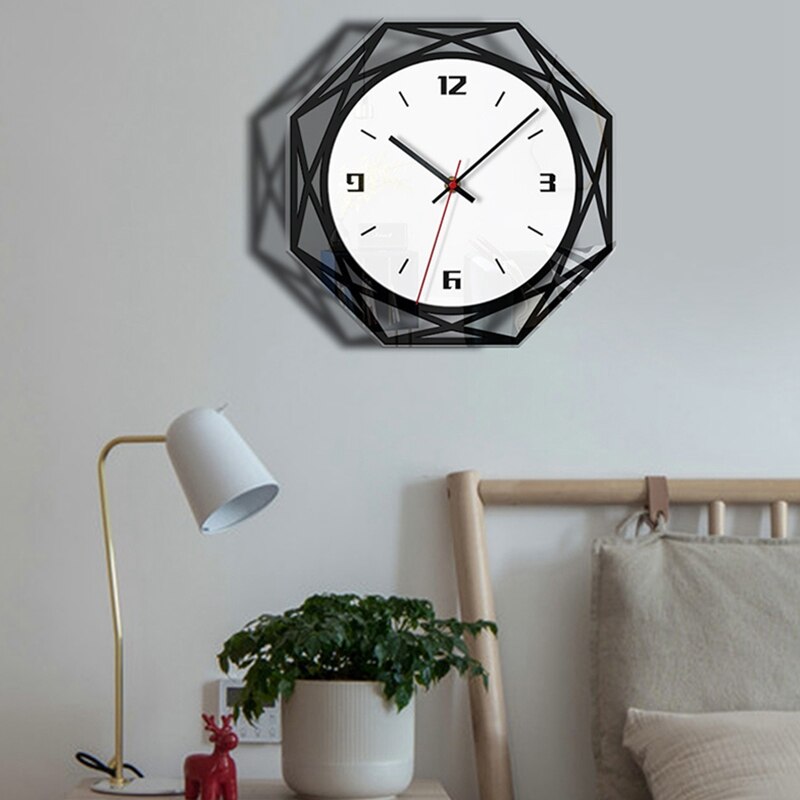Stille Grote Acryl Wandklok 3D Digitale Modern Zwart Quartz Opknoping Horloge Met Muurstickers Voor Keuken