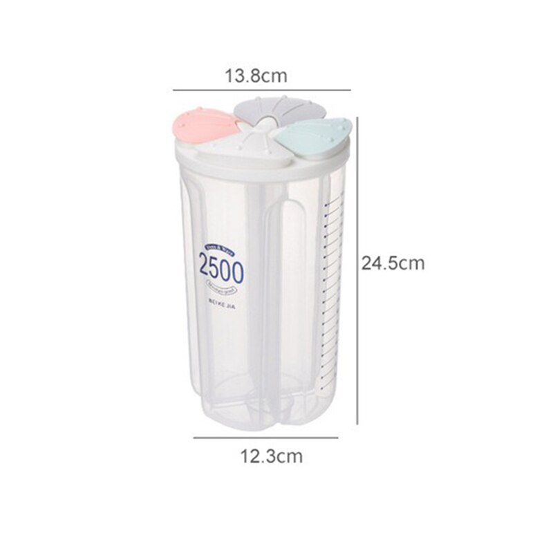 Cereal Storage Container Food Storage Box with Lid and Compartments Kitchen Grain Storage Tank Sealed Cans Transparent Organizer: 4 grid-2500ml