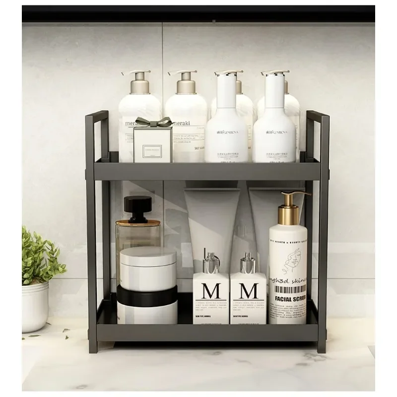 Double storage shelf Kitchen plastic organizer Bathroom countertop Perfume and cosmetics shelf Dressing table