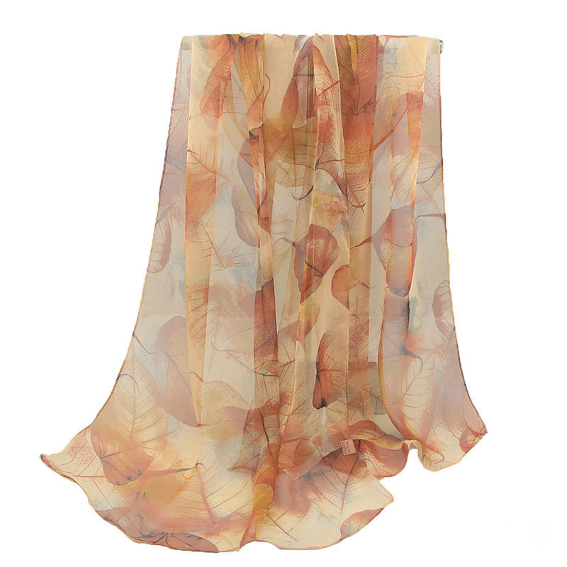 Écharpe d'été en mousseline de soie, châle de plage pour femmes, serviette de plage, écharpe douce imprimée feuilles d'érable, écharpe douce pour femmes,: Khaki