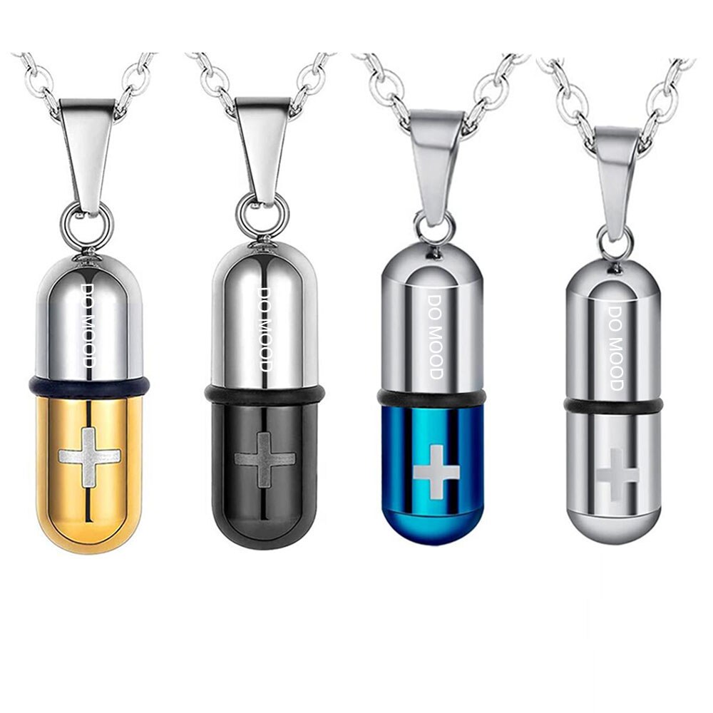 in Acciaio Inox Caso Della Pillola Capsula Collana Del Pendente Del Mens Delle Donne di Croce Medicina ricordo