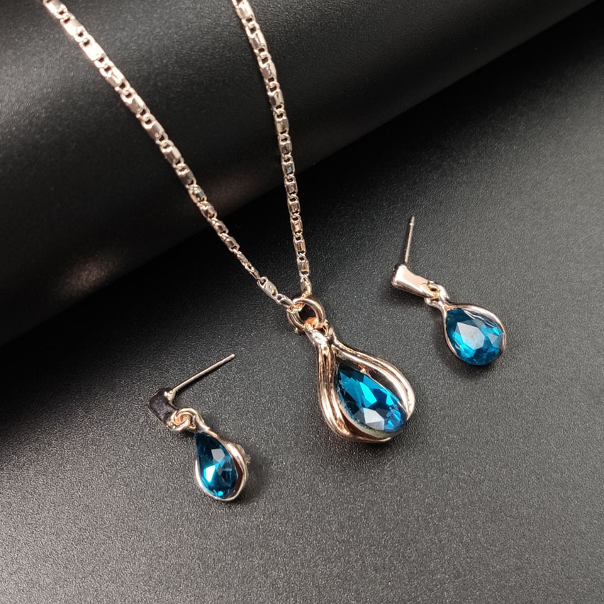 pendientes plata 925 andywen conjunto tous de pendiente y collar y Conjunto de collar de pendientes de boda geométricos creativos Zhihai azul, europea y americana, conjunto de gota de agua azul y verde para mujer