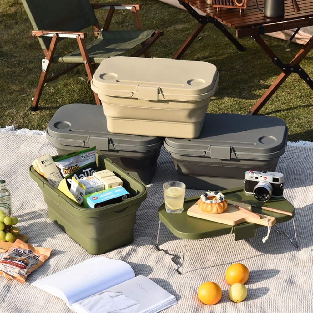 Foldable Outdoor Storage Box Waterproof Camping Table Picnic Basket with Flip-Top Lid Large Capacity Sundries Basket Camping