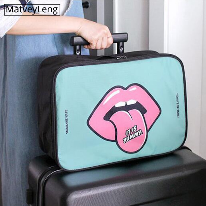 De Ms Cosmetische tas Leuke cartoon handbagage reistas grote mond bagage tas kleding pull koffer sorteren tas Trav
