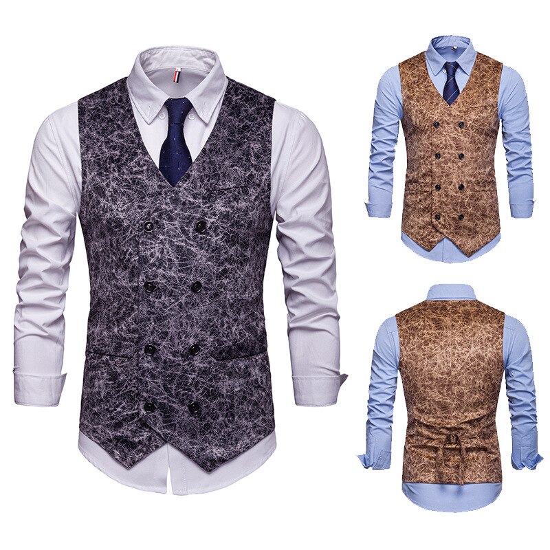 Mens Vest European Version of Leopard Print Lounge Suit Jacket Business Vest Waistcoat Men