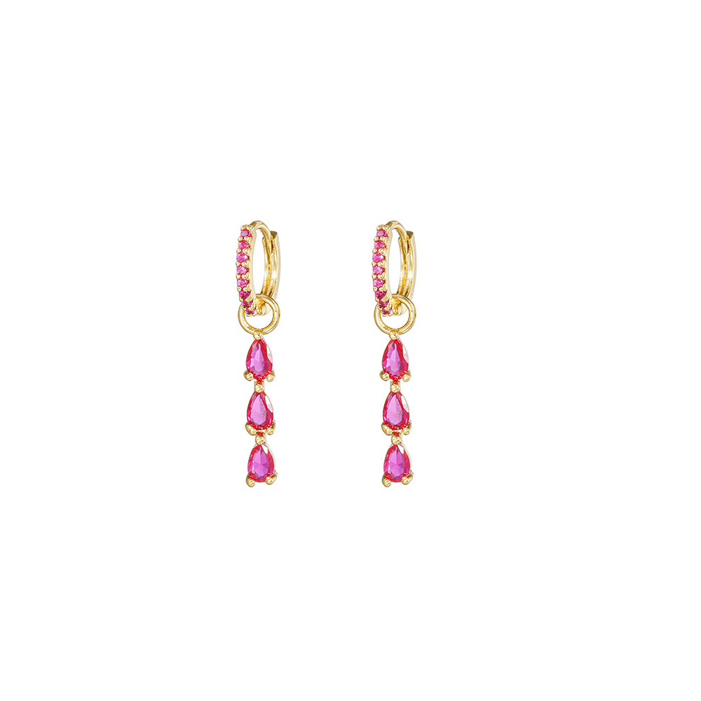 Pendiente de aro de gota de agua de acero inoxidable con circonita roja y rosa de lujo para mujer, joyería Huggie chapada en oro de 18 quilates, pendientes para mujer