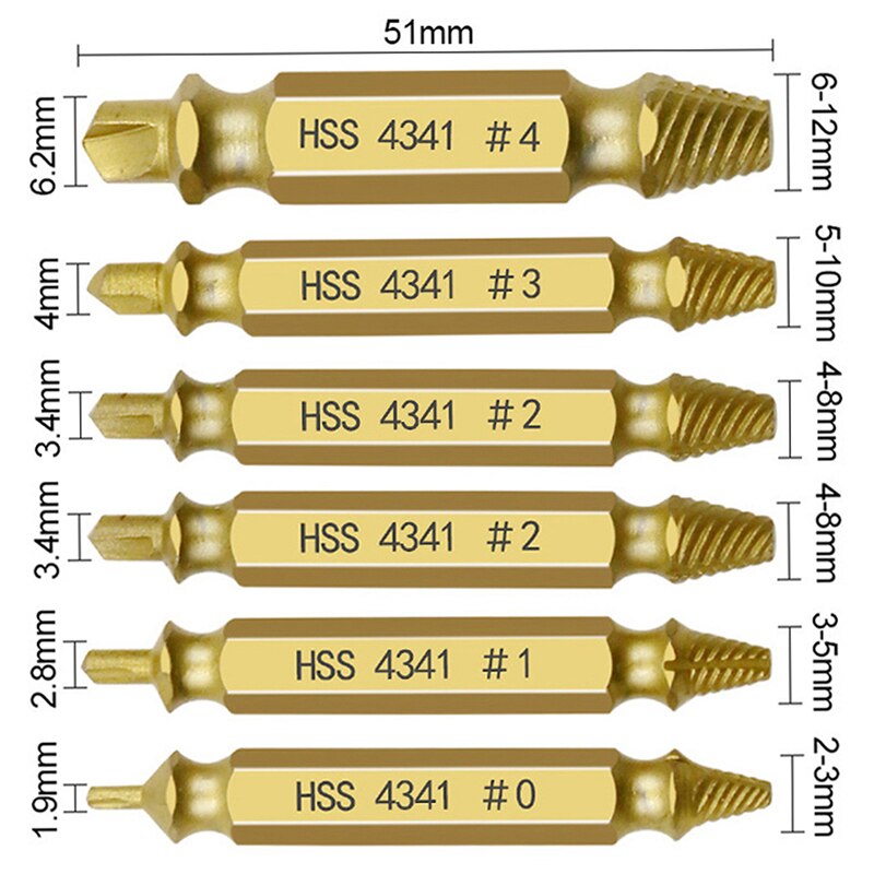 6pcs Damaged Screw Extractor Drill Bit Set Take Out Broken Screw Bolt Remover