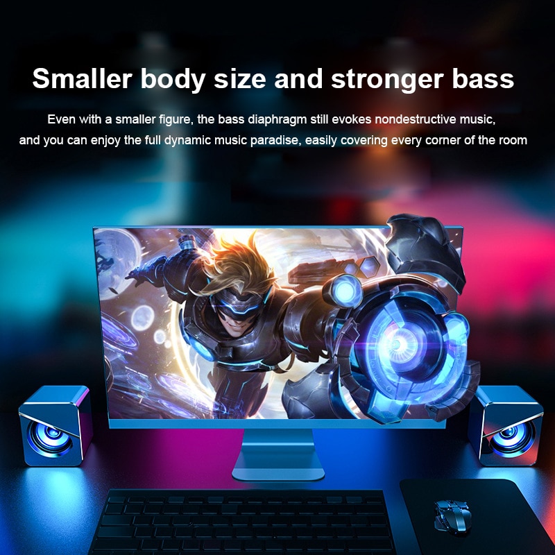 USB Wired Computer Speakers Surround Sound System LED PC Speakers Gaming Bass USB Wired For Computer Desktop Portable