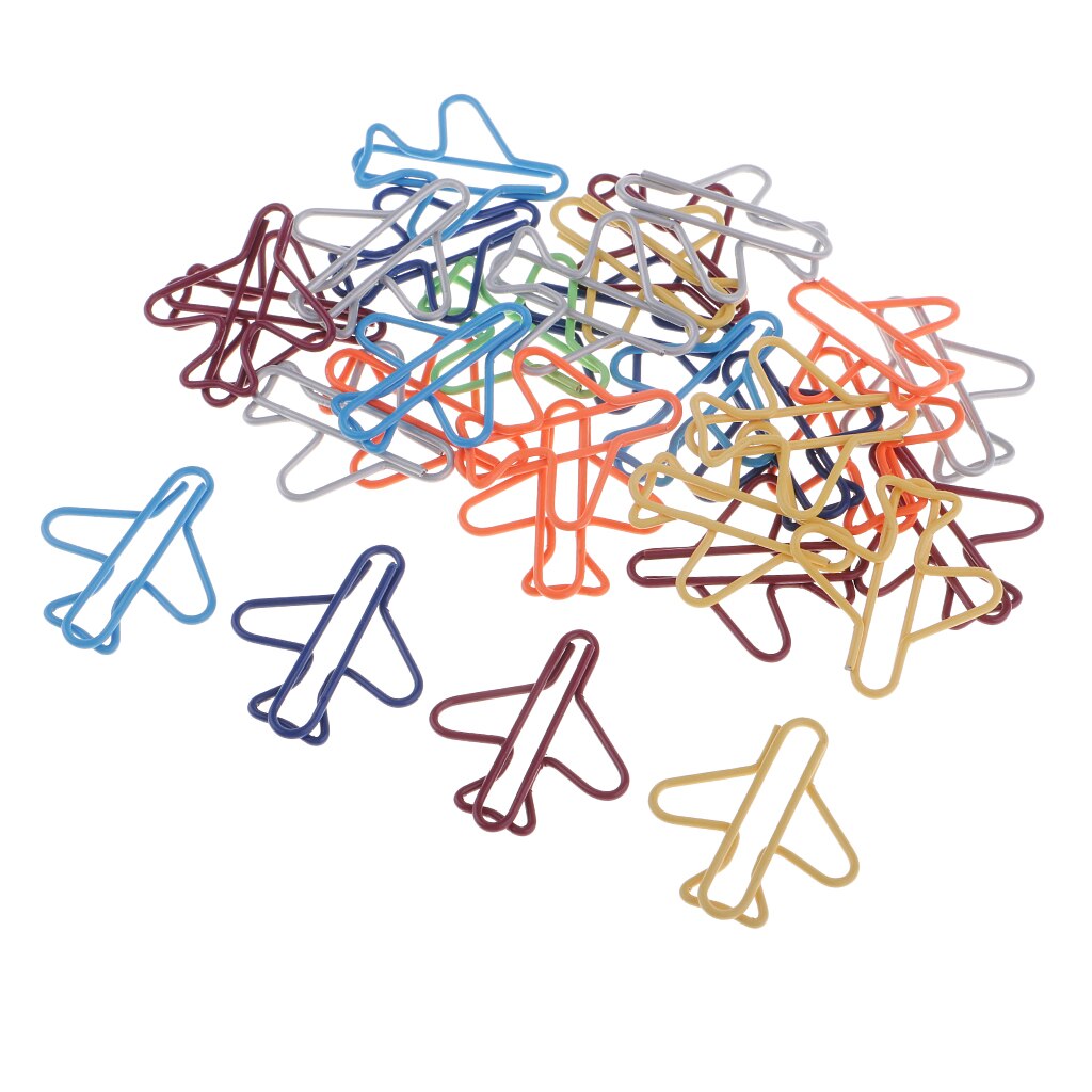 30Pcs Aircraft Shape Metal Paper Clips Mix Colors Airplane Clamps Bookmarks Office Cute Binder Clip Photos Letter Paper Clip