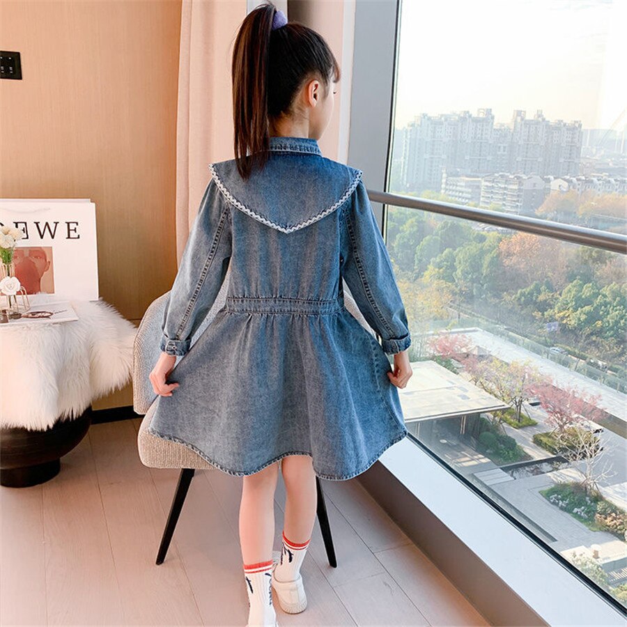 Big Size Girls Denim Jacket Autumn Jeans Jacket Coats Baby Girls Long Coats Windbreaker3-13 Years Kid Outerwear Children