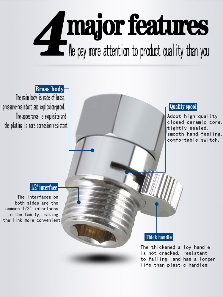 Brass Ultra-Short Mini Male And Female Threaded Angle Valve Shower Nozzle Quick Switch Hose 1/2'' BSP Straight Water Stop Valve