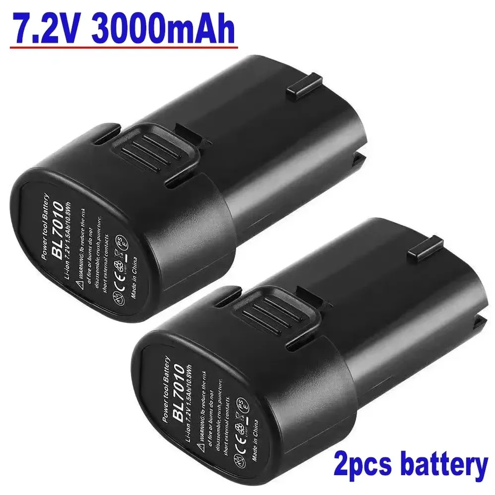 Electric Tool Battery For Makita 7.2V 3000mah BL7010 BL0715 DF010 DF012 DF022 7.2-4 194355-2 194356-3.: Silver