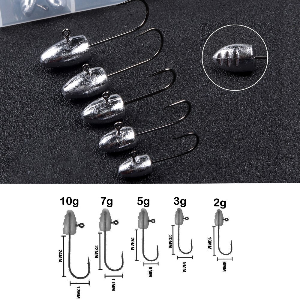 1Box Mixed Weight Jig Head Hook Set Exposed Lead Jig Hooks Crank Jig Head Hook for Carp Fishing Lure Soft Worm