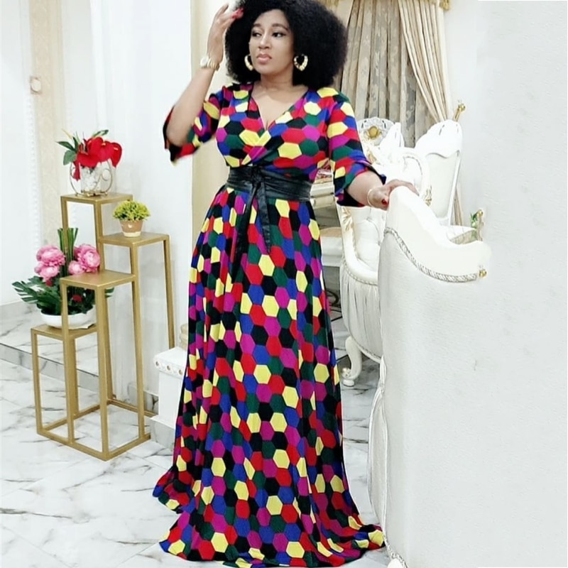 Vestidos africanos elegantes de lunares para mujeres Dashiki, Vestido largo de verano y otoño, ropa tradicional africana para mujeres, vestidos de hadas: XXL