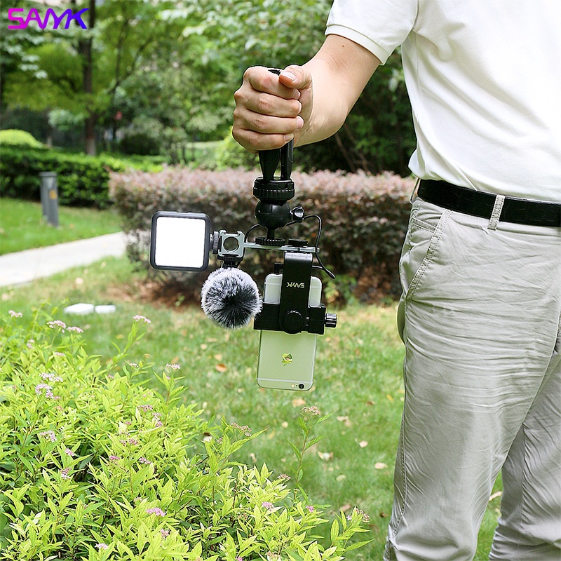 SANYK Mobile Phone Stabilizer Anti-shake Handheld Vlogging Kit Photography Tripod With Microphone Led Light For Video Shooting
