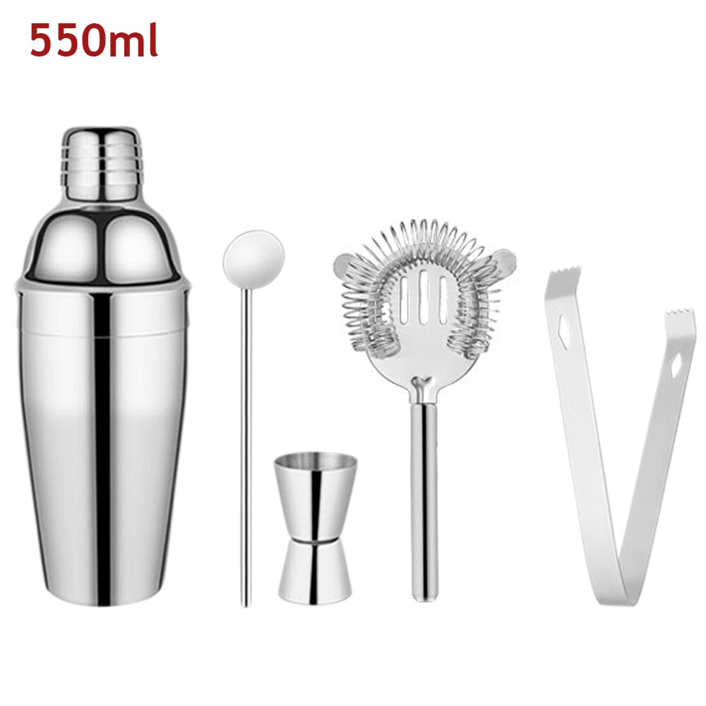Drmfiy Silver Stainless Steel Cocktail Shaker Mixer Wine Martini Boston Shaker For Bartender Drink Party Bar Tools 550ML/750ML: 550ML-5Pcs