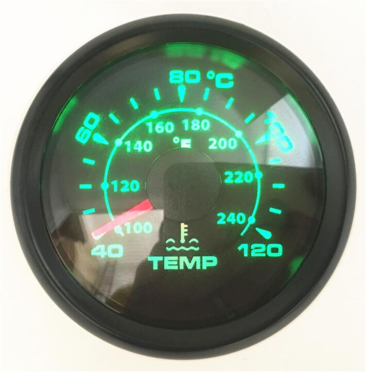 1Pc 52Mm Pointer Water Temp Meters 40-120Degree Lcd Water Temperatuur Meter 100 ~ 240 ℉ Groene Achtergrondverlichting M14x1.5 sensor Voor Auto Boot