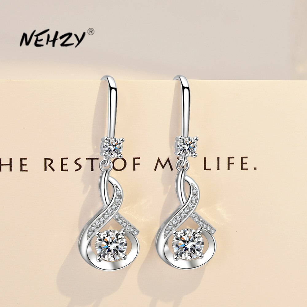 Nehzy S925 Stempel Zilver Vrouw Mode Sieraden Crystal Zircon Hollow Water Haak Type Lange Kwast Oorbellen