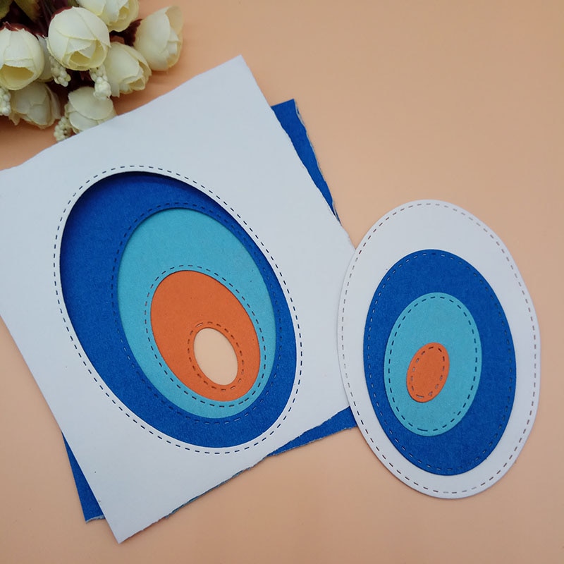 Metal Cutting Dies Oval Double Stitched Sewing Thread Frame Metal Cutting Dies For Scrapbooking Stencils DIY