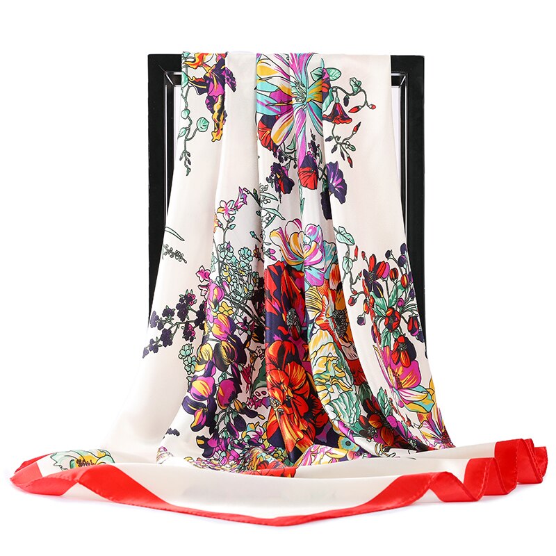 Tørkle silke sateng halsskjerf for kvinner print hijab skjerf kvinne 90*90cm firkantede sjal og wrap skjerf for dame