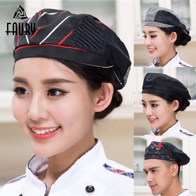 Mænd kvinder mesh patchwork kok restaurant køkken madlavning arbejdstøj hatte baret hotel bakey cafe tjener åndbar kasket 56-58cm