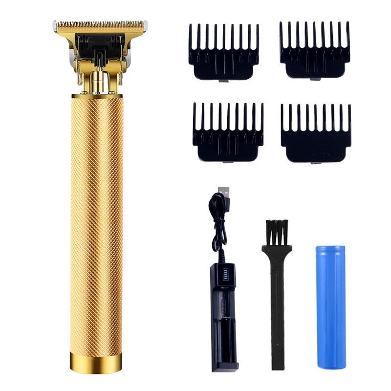 Maquinilla de afeitar de peluquero para hombres, afeitadora recargable estilo Retro T9 con cabezal de aceite, cortadora de pelo inalámbrica para niños, afeitadora de estilismo para mascotas: Golden grid