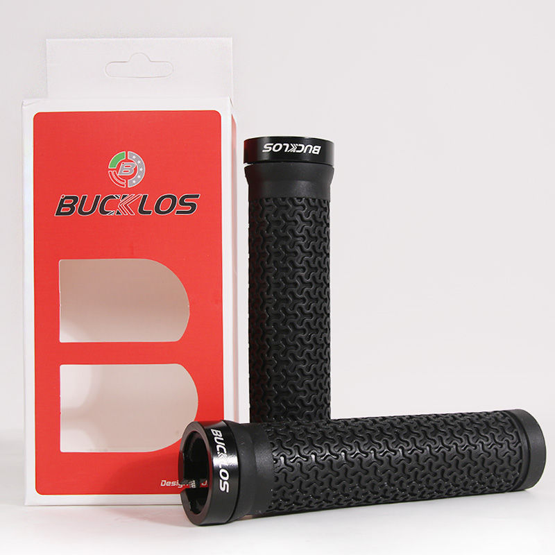 BUCKLOS-empuñadura de manillar de bicicleta, ergonómico, antideslizante, cubierta de mango, empuñaduras de goma de aleación de aluminio, accesorios para bicicleta de montaña: Rojo