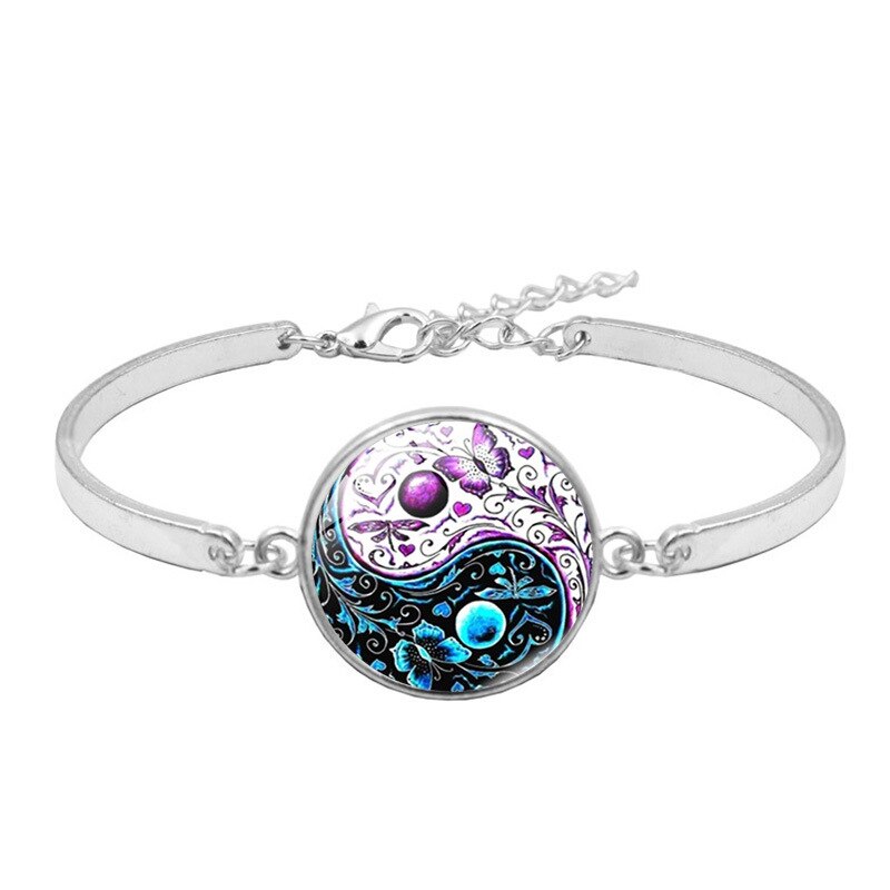 Yin Yang Tai Chi Vlinder Cabochon Glas Hanger Ketting Armband Oorbellen Sieraden Set Totaal 4 Stuks Voor Vrouwen mode