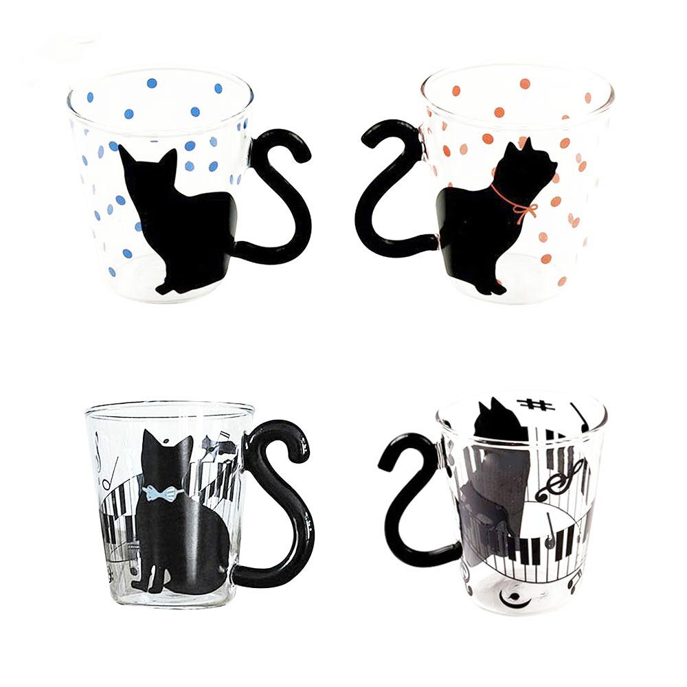 Tasse en verre de café en forme de chat mignon, tasse créative pour Couple, amoureux, poignée en queue de chat, tasse à lait, meilleur pour Couple