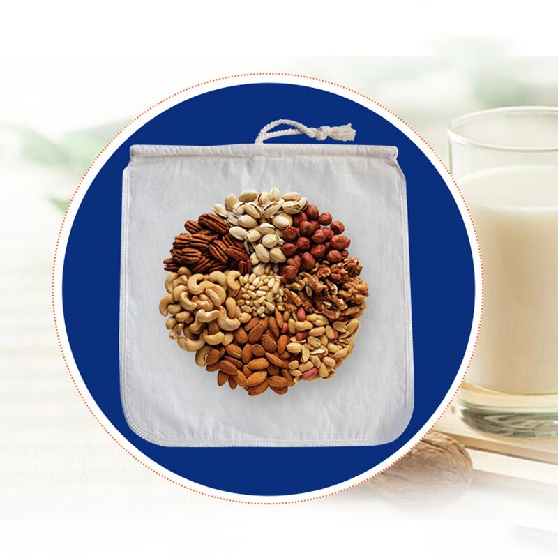 Nut Milk Filter Bag Food Grade Organic Cotton Reusable Food Filter Tea Coffee Juice Filter Bags Bakeware Flour Sieve