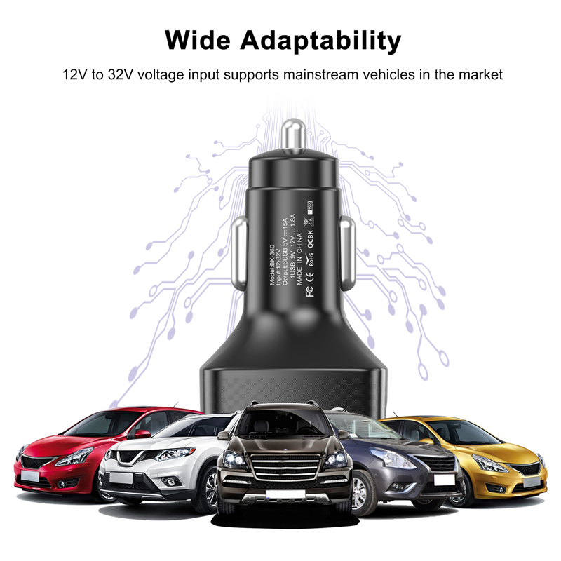 Lovebay Fast Charging Car Charger 75W 15A Multiple Ports Plug QC 3.0 Car Adapter USB LED Charger For Xiaomi Samsung Huawei Etc.