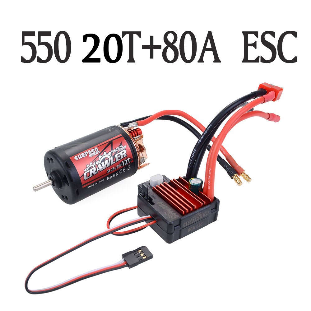 Waterproof 5-Slot 540 550 10T 11T 12T 13T 16T 20T Brushed motor w/ 60A 80A ESC for tamiya Kyosho TRAXXAS WLtoys 1/10 RC Car: 550 20T 80A ESC