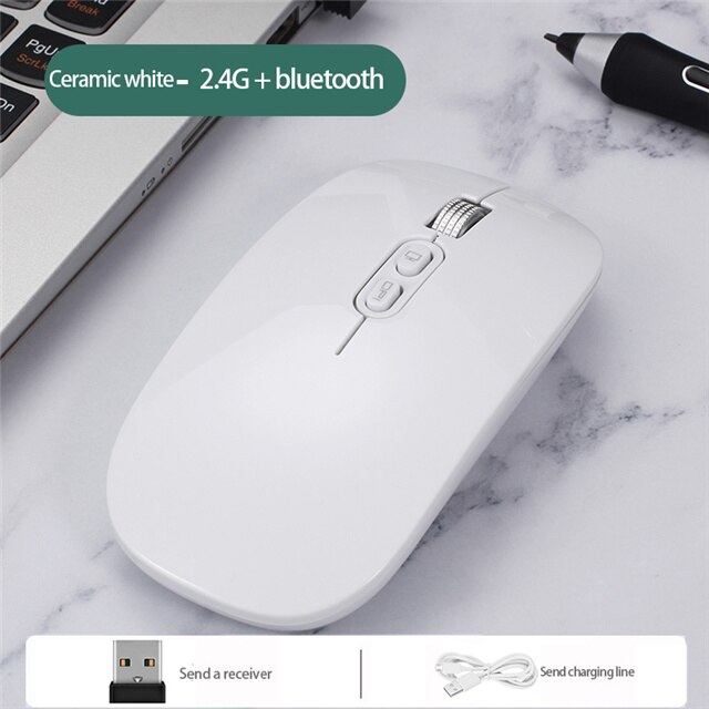 Adjustable DPI Ultra Slim Mouse Wirelesss Silent Mini Ergonomic Mause Rechargeable 2.4Ghz Wireless Mouse for Ipad Pro 11 for Mac: Bluetooth White