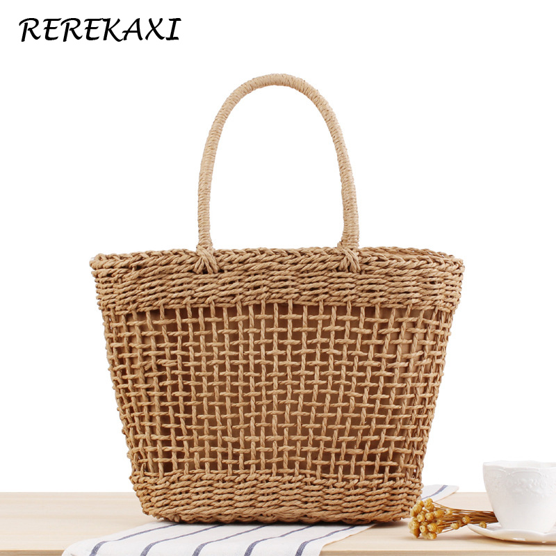 Handgemaakte dames handtas bohemian holle strozak geweven zomer strandtassen dames mesh tas net tas mand tas