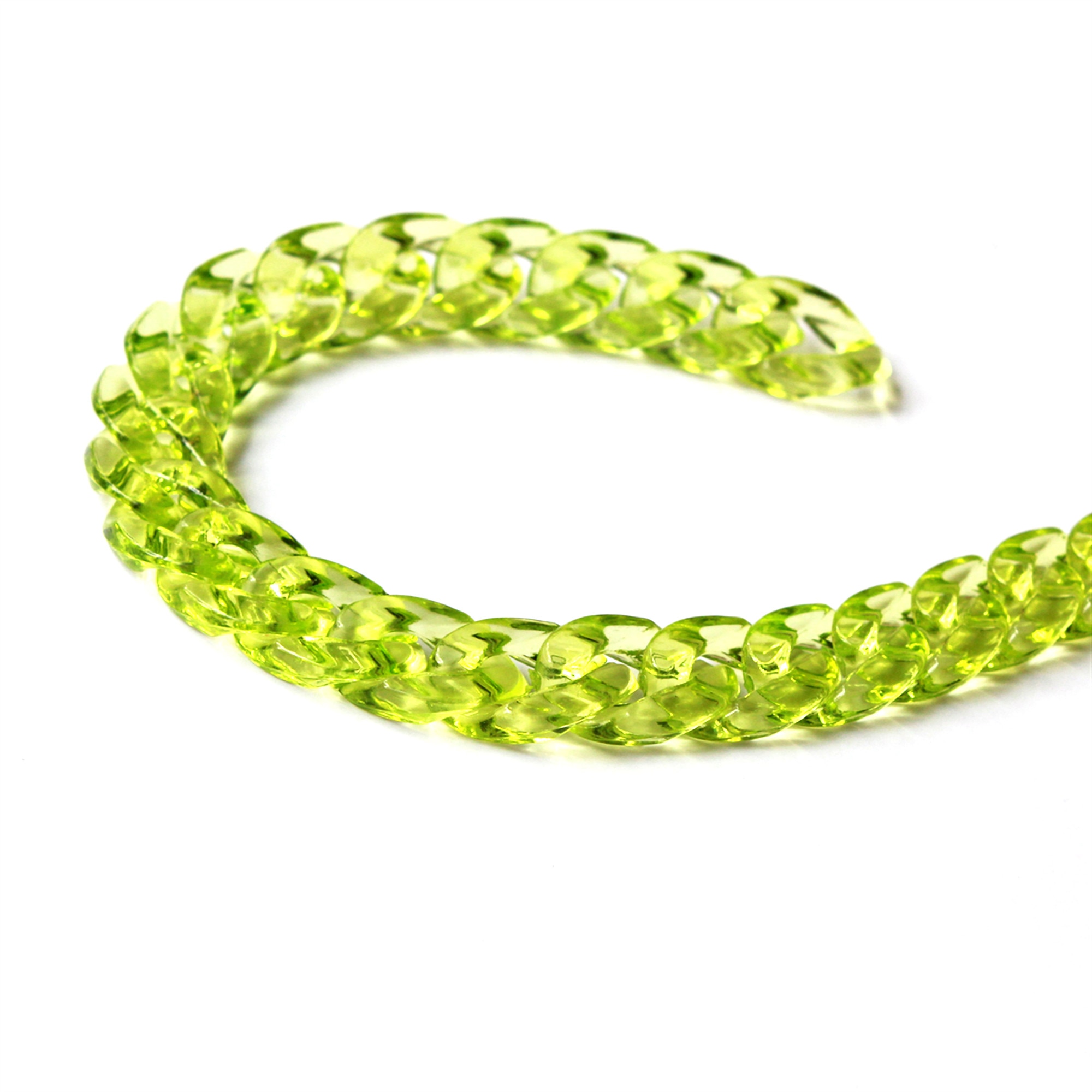 80pcs Transparent Neon Green Acrylic Curb Chain Links,Clear Plastic Curb Chain Links, Open Link per Size 23mmx16mm