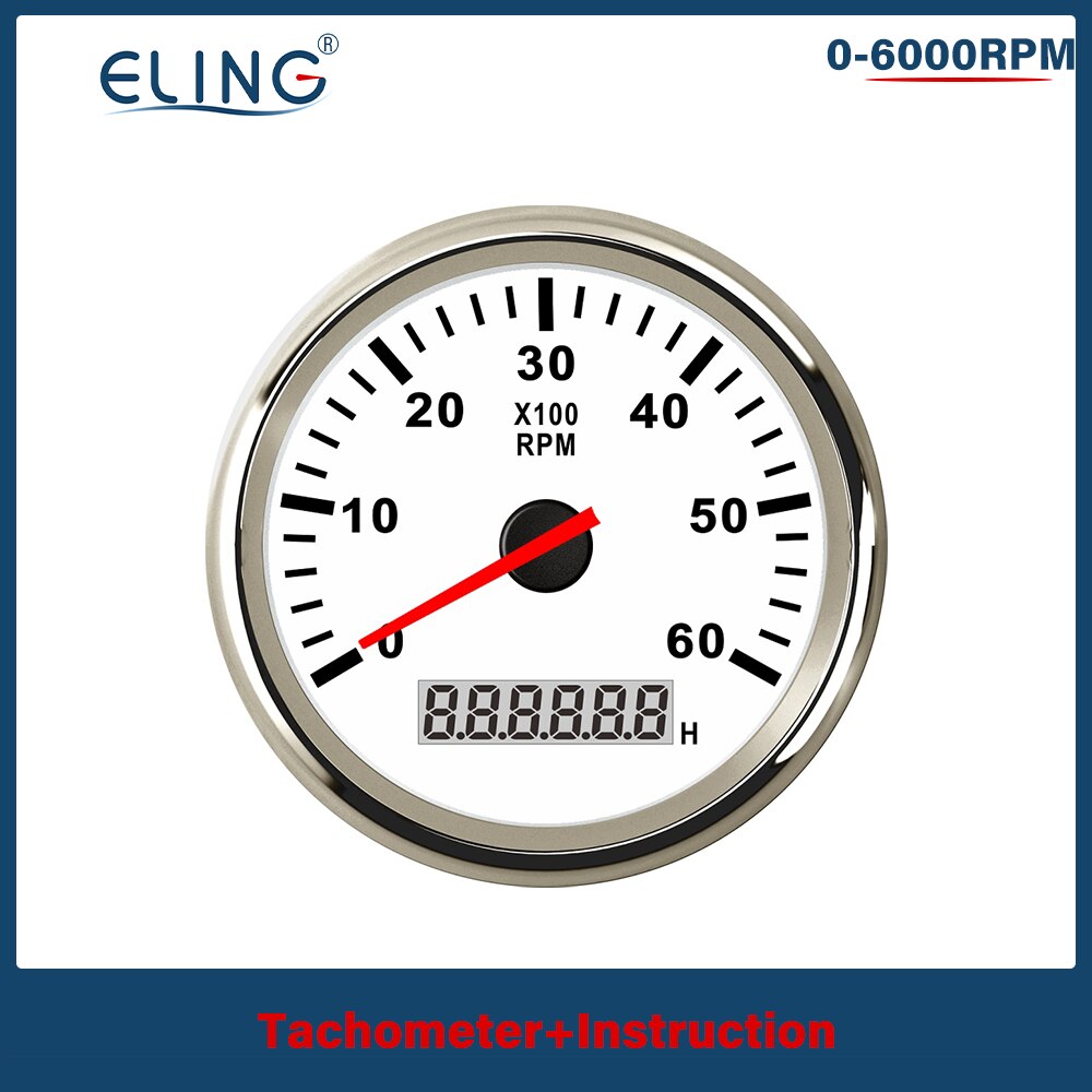 ELING Universal- 3-8K RPM Tachometer Umdrehung Zähler Tacho Messgerät mit Stunde Meter 85mm Benzin Diesel- 12V 24V verrotten Hintergrundbeleuchtung: 6K-WS