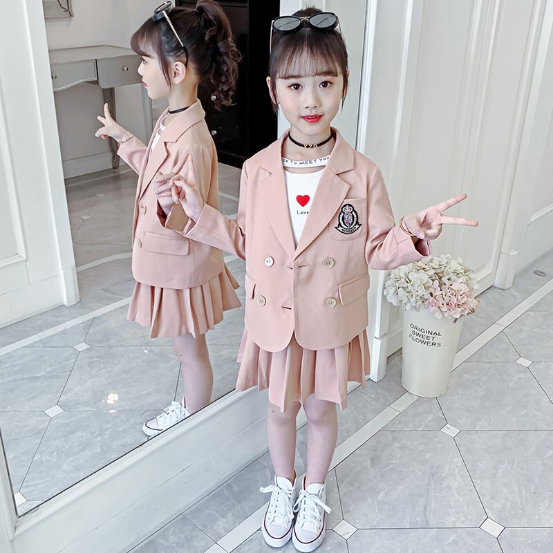 Girls Pink School Uniform Skirt Suit Japanese School Uniform Two Piece Baby Girl Outfit Clothes Teengage Suit Sets