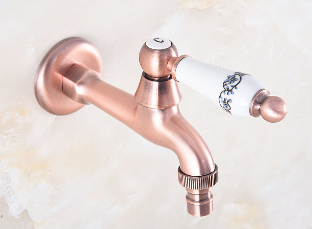 Wall Mount Cold Water Basin Faucet Antique Red Copper Washing Machine Taps Bathroom Mop Pool Taps Bibcocks Zh008