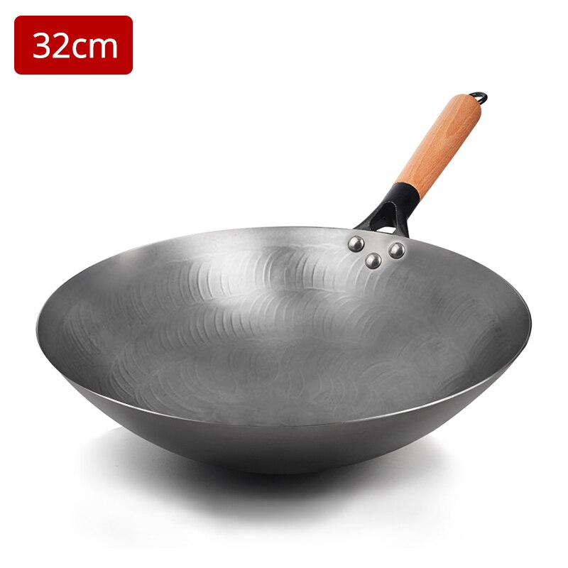 Chinese Wok Uncoated Non-stick Wok Steak and Egg Frying Pan Removable Wooden Handle Dishwasher Completely Kitchen Cookware: 32cm