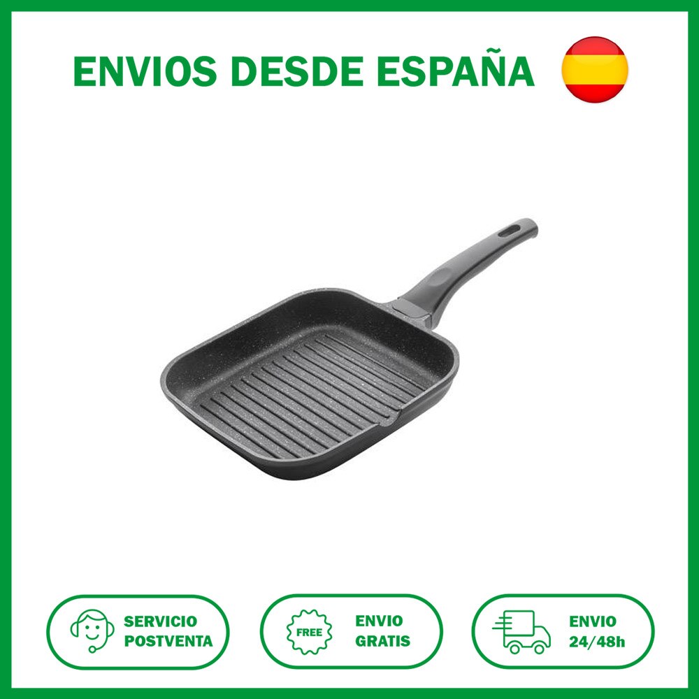 Grill Lacor eco piedra 24cm. Cocina con esta estupenda plancha Lacor, de 24cm x 24cm. Este asador con mango, está recubierto de antiadherente, el cuál hace que no quede nada pegado y sea mucho más fácil su lavado.