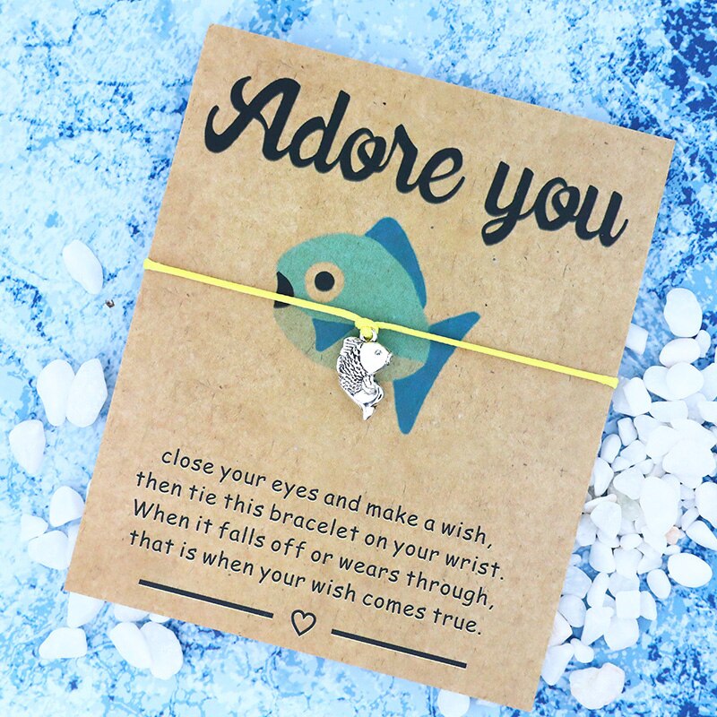 Adore You Fish Wish Bracelet Fish Charm Lucky Wish Bracelet Red String Frienship Bracelets Fish Jewelry Women Men Love Card: Yellow