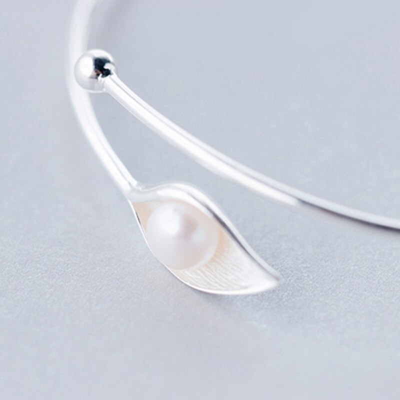 100% 925 Sterling Silber Hülse Perlen Calla Blume Armbinde Armreif Für Frauen Einfache Party Schmuck