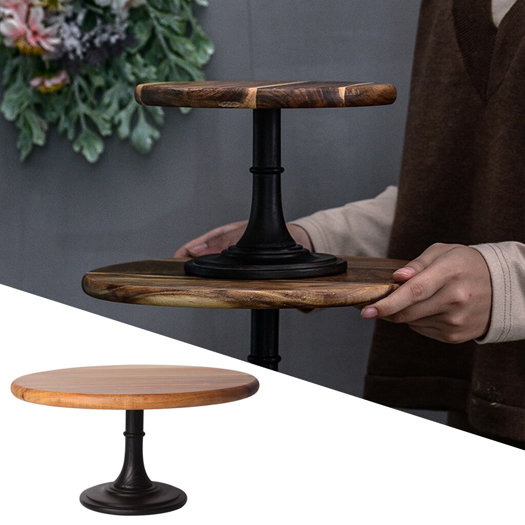 Support à gâteau en bois rustique, présentoir rond sur piédestal, décoratif d'anniversaire